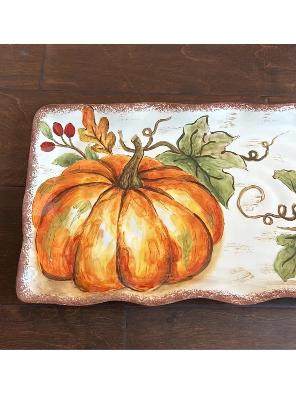 🆕- Maxcera- Fall Pumpkin Ceramic Scalloped Edge Serving Platter